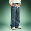 Custom Graffiti Print Jeans | Streetwear Rhinestone Denim Pants | Wide Leg Baggy Jeans
