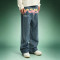 Custom Graffiti Print Jeans | Streetwear Rhinestone Denim Pants | Wide Leg Baggy Jeans