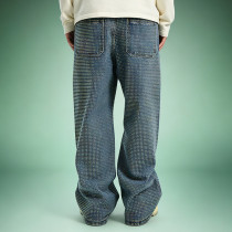 Custom Graffiti Print Jeans | Streetwear Rhinestone Denim Pants | Wide Leg Baggy Jeans
