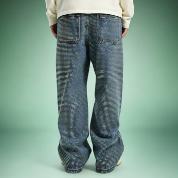 Custom Graffiti Print Jeans | Streetwear Rhinestone Denim Pants | Wide Leg Baggy Jeans