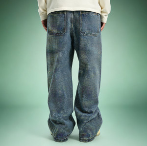 Custom Graffiti Print Jeans | Streetwear Rhinestone Denim Pants | Wide Leg Baggy Jeans