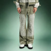 Custom Denim Jeans | Acid Wash Flare Cargo Jeans | Patchwork Embroidery Rhinestone Denim Pants