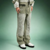 Custom Denim Jeans | Acid Wash Flare Cargo Jeans | Patchwork Embroidery Rhinestone Denim Pants