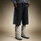 Custom Men's Streetwear Denim Shorts | Designer Washed Shorts | Rhinestone Wide Leg Denim Shorts