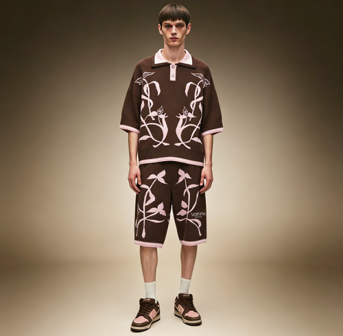 Custom Shorts Polo T-shirt Tracksuit Set | Jacquard Pattern Tracksuit | Streetwear Apparel Manufacturer