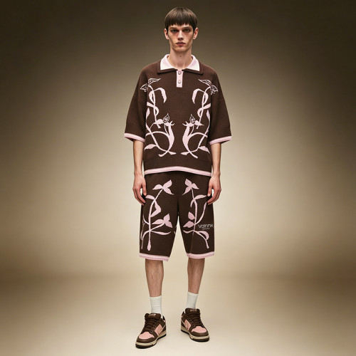 Custom Shorts Polo T-shirt Tracksuit Set | Jacquard Pattern Tracksuit | Streetwear Apparel Manufacturer