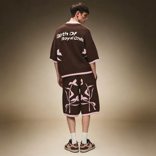 Custom Shorts Polo T-shirt Tracksuit Set | Jacquard Pattern Tracksuit | Streetwear Apparel Manufacturer
