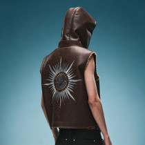 PU Leather Hooded Sleeveless Jacket | Raw Fray Armhole Jacket | Streetwear Jacket Manufacturer