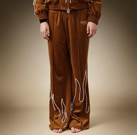 Custom Men's Retro Wide Leg Velvet Sweatpants | Casual Baggy Heavyweight Pants | Men's Track Pants