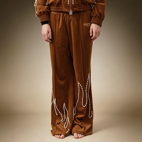 Custom Men's Retro Wide Leg Velvet Sweatpants | Casual Baggy Heavyweight Pants | Men's Track Pants