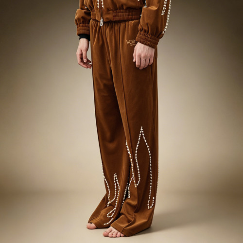 Custom Men's Retro Wide Leg Velvet Sweatpants | Casual Baggy Heavyweight Pants | Men's Track Pants