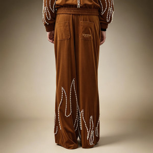 Custom Men's Retro Wide Leg Velvet Sweatpants | Casual Baggy Heavyweight Pants | Men's Track Pants