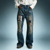 OEM Custom Streetwear Jeans | Vintage Washed Denim Pants | Patch Embroidery Distressed Jeans