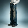OEM Custom Streetwear Jeans | Vintage Washed Denim Pants | Patch Embroidery Distressed Jeans