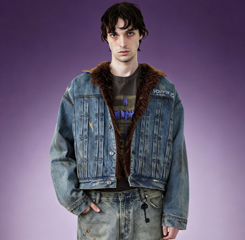Heavyweight Stone Wash Jacket | Cropped Retro Denim Coat | Oversized Denim Trucker Jacket For Men