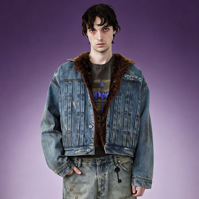 Heavyweight Stone Wash Jacket | Cropped Retro Denim Coat | Oversized Denim Trucker Jacket For Men