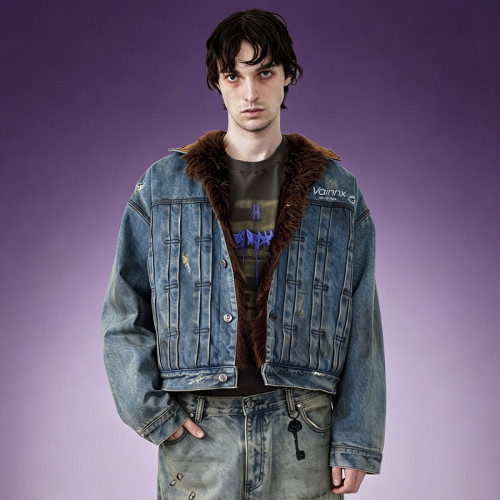 Heavyweight Stone Wash Jacket | Cropped Retro Denim Coat | Oversized Denim Trucker Jacket For Men