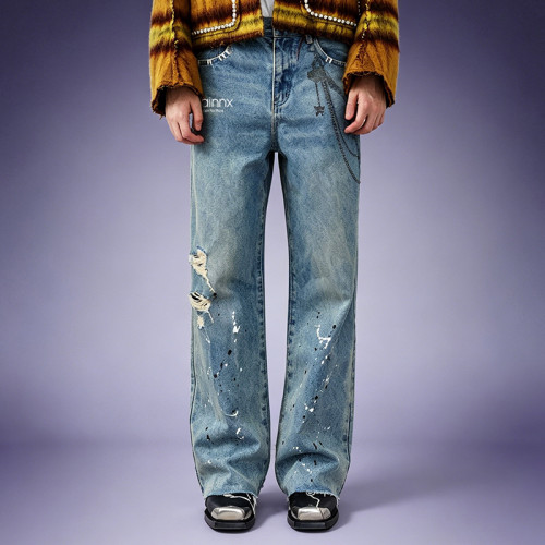 OEM Custom Print Streetwear Jeans | Stone Washed Denim Pants | Distressed Vintage Jeans Wholesale