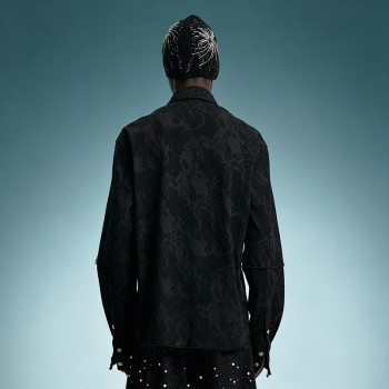Custom Embroidery Vintage Print Shirt | Acid Wash Rhinestone Oversized Shirt | Men's Streetwear Shirt