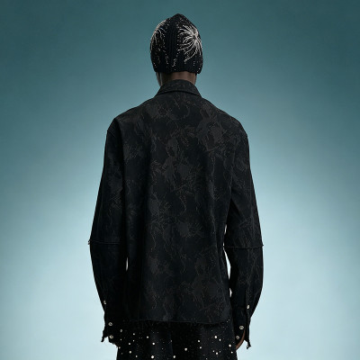 Custom Embroidery Vintage Print Shirt | Acid Wash Rhinestone Oversized Shirt | Men's Streetwear Shirt