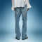 Custom Washed Straight Leg Jeans | Rhinestone Streetwear Denim Pants | Thick High Waist Jeans