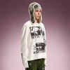 Custom Graphic Print T-shirt | Oversized Crew Neck Long Sleeve Tee | Distressed Raw Hem T-shirt