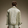 Custom Rhinestone Jacket | Floral Embroidery Jacket | Cropped Washed Denim Trucker Jacket For Men