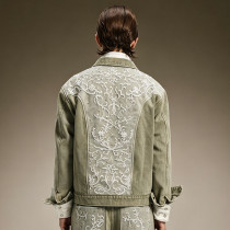 Custom Rhinestone Jacket | Floral Embroidery Jacket | Cropped Washed Denim Trucker Jacket For Men