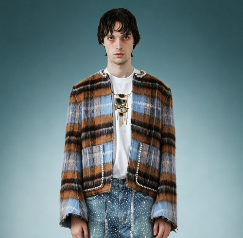 Luxury High Quality Streetwear Jacket | Custom Rhinestone Plaid Jacket | Crop Fit Cardigan Jacket
