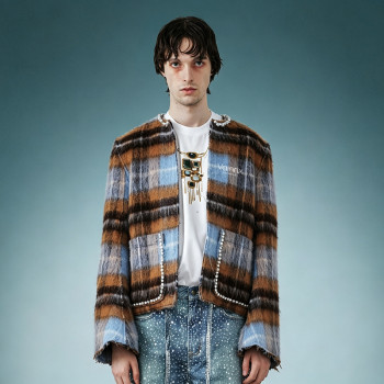Luxury High Quality Streetwear Jacket | Custom Rhinestone Plaid Jacket | Crop Fit Cardigan Jacket