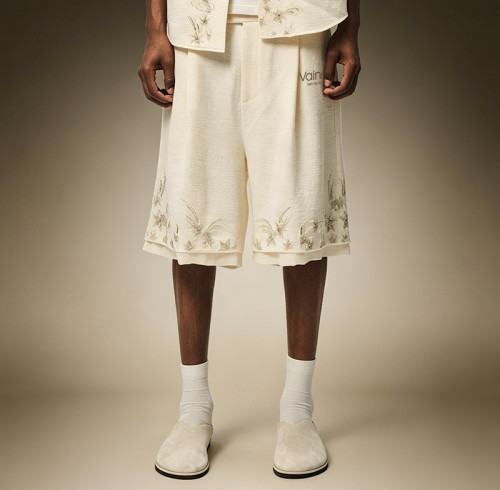 Custom Wide Leg Knee Shorts | Men's Flower Embroidery Casual Shorts | Vintage Sweat Shorts