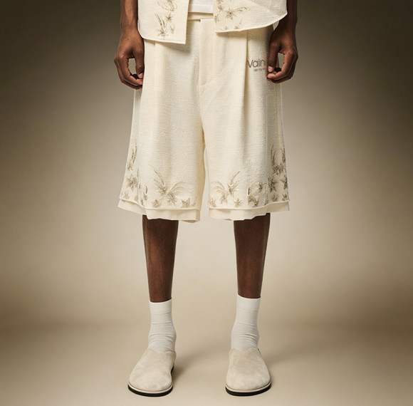 Custom Wide Leg Knee Shorts | Men's Flower Embroidery Casual Shorts | Vintage Sweat Shorts