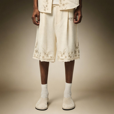Custom Wide Leg Knee Shorts | Men's Flower Embroidery Casual Shorts | Vintage Sweat Shorts