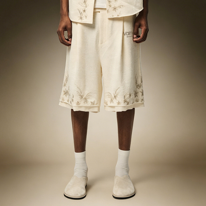 Custom Wide Leg Knee Shorts | Men's Flower Embroidery Casual Shorts | Vintage Sweat Shorts