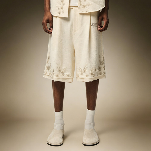 Custom Wide Leg Knee Shorts | Men's Flower Embroidery Casual Shorts | Vintage Sweat Shorts