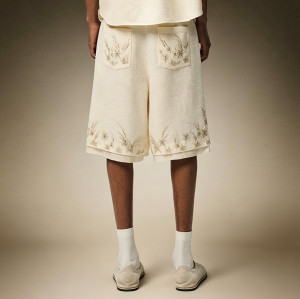 Custom Wide Leg Knee Shorts | Men's Flower Embroidery Casual Shorts | Vintage Sweat Shorts