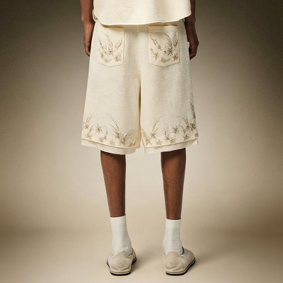 Custom Wide Leg Knee Shorts | Men's Flower Embroidery Casual Shorts | Vintage Sweat Shorts
