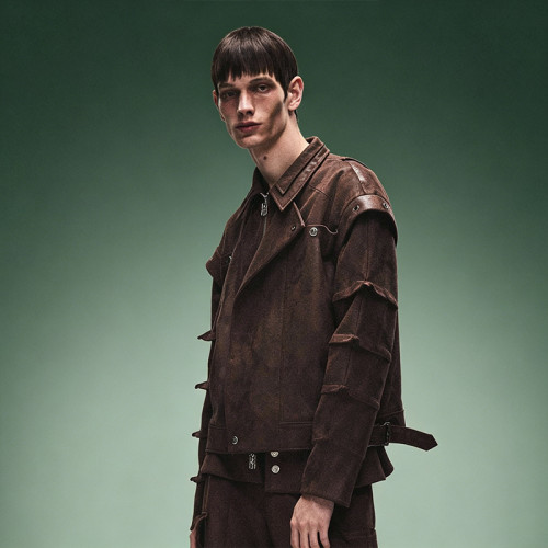 Custom Men's Casual Moto Jacket | Vintage Distressed Faux Leather Jacket | Layer Sleeve Jacket
