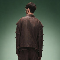 Custom Men's Casual Moto Jacket | Vintage Distressed Faux Leather Jacket | Layer Sleeve Jacket