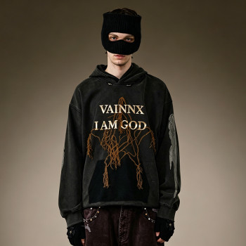 Custom Oversized Gothic Sweatshirt | Vintage Acid Wash Hoodie | 100% Cotton DTG Letter Print Hoodie