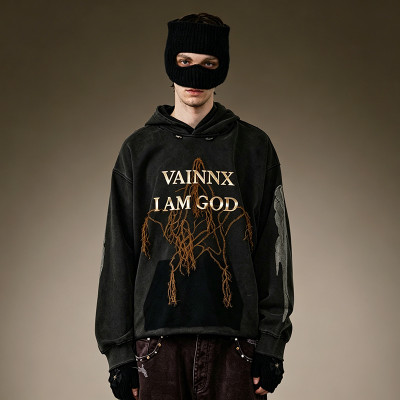 Custom Oversized Gothic Sweatshirt | Vintage Acid Wash Hoodie | 100% Cotton DTG Letter Print Hoodie