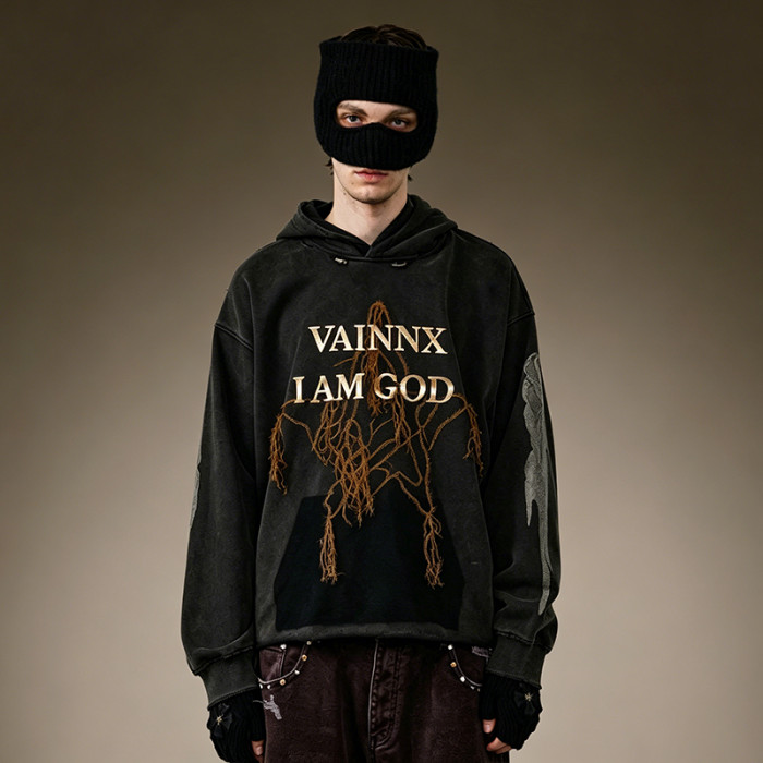 Custom Oversized Gothic Sweatshirt | Vintage Acid Wash Hoodie | 100% Cotton DTG Letter Print Hoodie