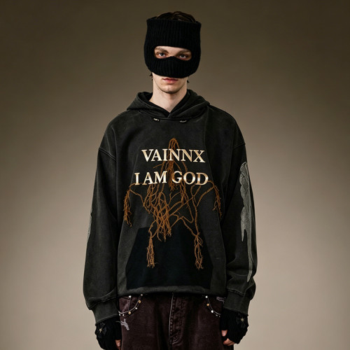 Custom Oversized Gothic Sweatshirt | Vintage Acid Wash Hoodie | 100% Cotton DTG Letter Print Hoodie