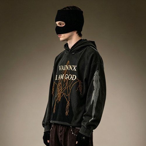 Custom Oversized Gothic Sweatshirt | Vintage Acid Wash Hoodie | 100% Cotton DTG Letter Print Hoodie