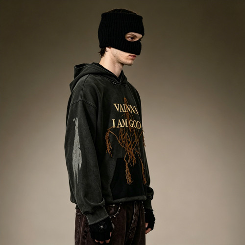 Custom Oversized Gothic Sweatshirt | Vintage Acid Wash Hoodie | 100% Cotton DTG Letter Print Hoodie