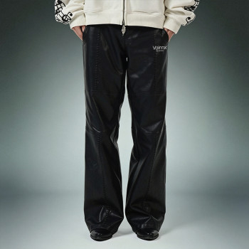 Custom Patchwork Embroidery Pants | Straight Leg Casual Pants | Glossy Faux Leather Bootcut Pants