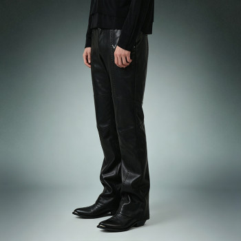 Custom Patchwork Embroidery Pants | Straight Leg Casual Pants | Glossy Faux Leather Bootcut Pants