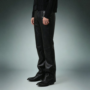 Custom Patchwork Embroidery Pants | Straight Leg Casual Pants | Glossy Faux Leather Bootcut Pants
