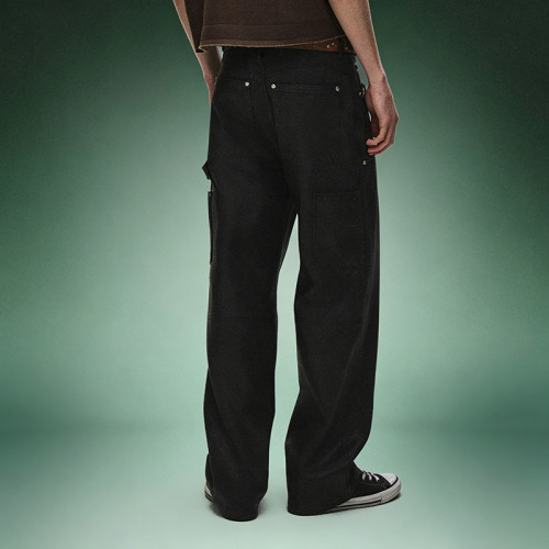 Custom Logo Pants |  Front Pocket Baggy Punk Men's Pants |  Straight Fit Faux Leather Trousers
