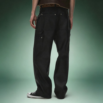 Custom Logo Pants |  Front Pocket Baggy Punk Men's Pants |  Straight Fit Faux Leather Trousers